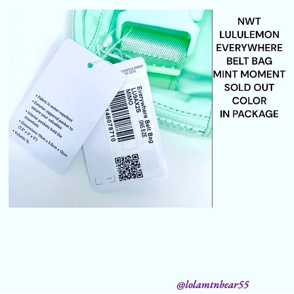 HTF/SOLD OUT MINT MOMENT COLOR NWT LULULEMON EVERYWHERE BELT BAG WATER REPELLENT - Picture 12 of 14